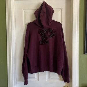 Victoria’s Secret PINK Burgundy Oversized Hoodie Plaid Logo Pullover Size XL